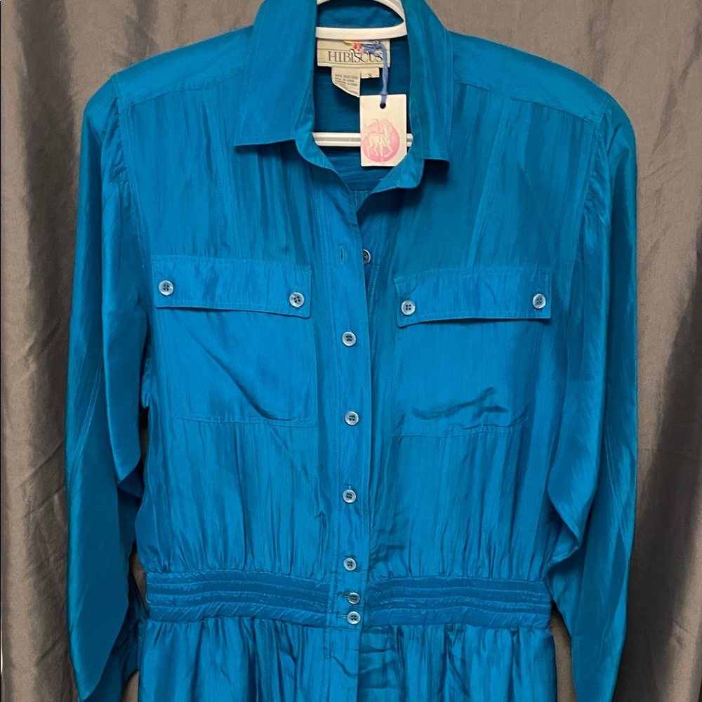 Women’s Vintage 100% Silk Teal Jumpsuit Size Small